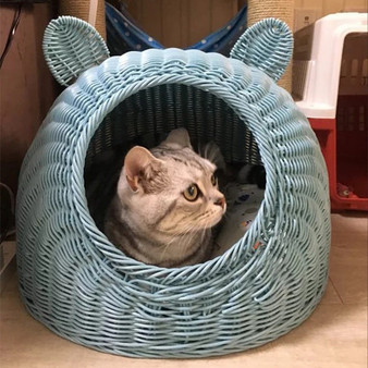 Indoor cat house Pet Woven Cave Bed  Woven Imitation Wicker Pet House Basket Bed for Cat/Kitten/Puppy/Dog  cat home goods