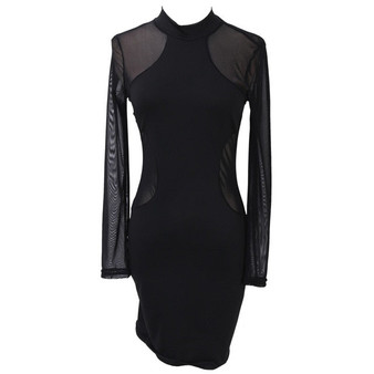 Sexy Women Dress See Through Mesh Bandage Bodycon Long Sleeve Women Clothes Evening Sexy Party Clubwear Sexy Mini Skinny Dress