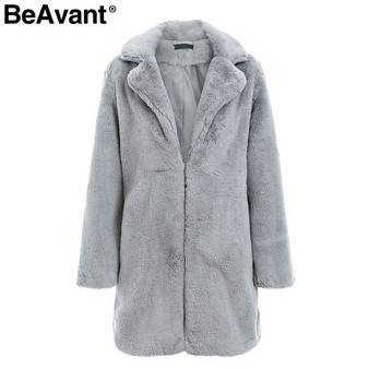 BeAvant Elegant long faux fur coat Women 2018 Autumn winter warm soft pink fur coat Female casual luxury plush coat outwear