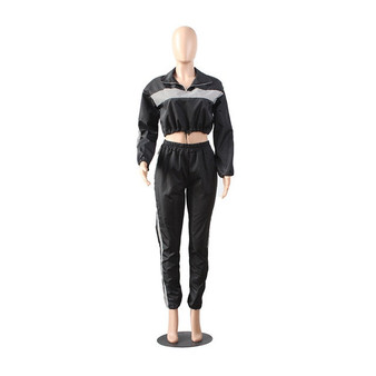 HAOYUAN 2019 Reflective Tracksuit 2 Two Piece Set Women Clothes Black Crop Top+Pants Sweat Suit Sexy Club Outfits Matching Sets