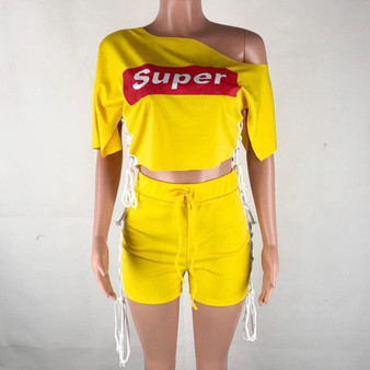 Sexy Matching Outfits Sheer TWO PIECE SET Shorts Bandage Crop Top Women Clothes 2 Piece Suit Twin Ensemble Femme Summer Yellow