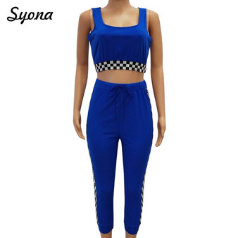 2 TWO PIECE SET Tank Top SEXY TWOPIECE Pants Plaid Casual Women Matching Tracksuit Summer Clothing Sporting Work Out Suit Female