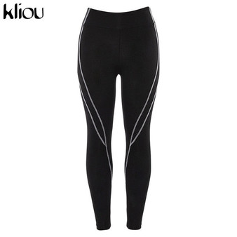Kliou women fitness sporting two pieces set letter print turtleneck top leggings striped patchwork 2019 fashion 2 pcs tracksuits