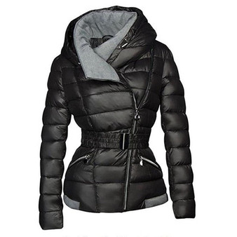 2018 Winter Coats Women Parkas Cotton Warm Thick Short Jacket Coat with Belt Slim Casual zipper Gothic Black Outerwear Overcoats