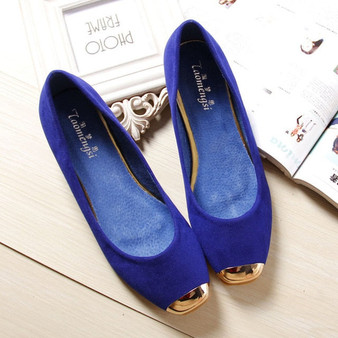 Women shoes summer big size 34-43 2018 fashion blue flats slip-on loafers square toe metal decoration leather ballet flats