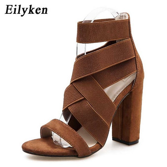 Eilyken Fashion Stretch Fabric Women Sandals Sewing Ankle-Wrap  Super  High Heels Shoes Fashion Summer Ladies Party Pumps Shoes