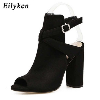 Eilyken Women Sandals Gladiator High Heels Strap Pumps Buckle Strap Shoes Fashion Summer Ladies Shoes Black size 35-42