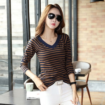 Soperwillton T-Shirt Women 2018 Shirts Long Sleeve Spring Casual Shirt Striped Female T Shirts Women's Cotton Camisa Feminina