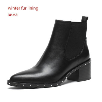 Latest Rivet Chelsea Boot Women Ankle Booties Spring Winter Boots Genuine Leather Women's High Square Heel Shoes Female Footwear