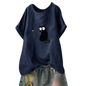 Women Loose Cat Print Vintage t-Shirt