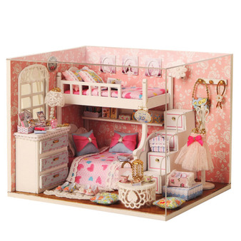 Dollhouse Miniature DIY House Kit Creative Room With Furniture and Cover for Romantic Artwork Gift