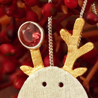 Lotus Fun Real 925 Sterling Silver Natural Tourmaline Handmade Fine Jewelry Christmas Joys Cute Reindeer Pendant Best Gift