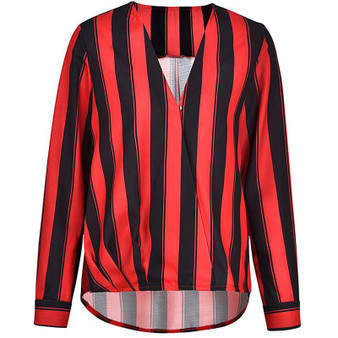 Women Long Sleeve Sexy Deep V-Neck Striped Shirt Casual Lady Office Style Women Blouses Work Shirt