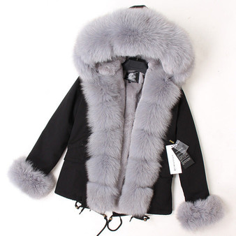 mini True Fur Parka women jacket winter Hooded Warm raccoon fur coat  Natural raccoon fur casual Parkasfaux fur coatLining