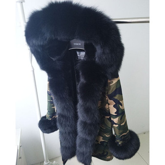 maomaokong Gray Natural Real Fox Fur Jacket Coats Women Fashion Real Fur Coat Long Parkas Winter Black Parka