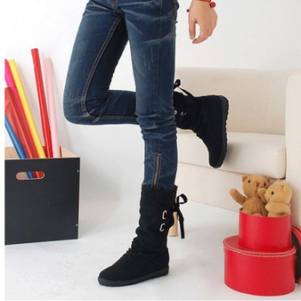 HEE GRAND 2018 New Women Fashion Boots Autumn Shoes with Lace-up Mid-Calf Solid Low Heels PU Boots Mujer Shoes XWX7001