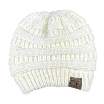 CC Ponytail Beanie Winter Hats For Women Crochet Knit Cap Skullies Beanies Warm Caps Female Knitted Stylish Hat Ladies Fashion