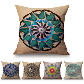 Beige Yellow Mandala Cushion Cover Flower Pattern Cotton Linen Pillowcase Indian Bohemian Pillow Covers Home Decoration