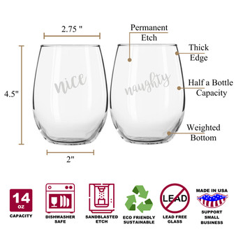 Naughty & Nice Hilarious Stemless Couples WineGlass Set of 2 [Shh! Don't tell Santa!]