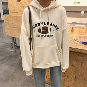 Rugby clothes oversized for women Hoodies tops print Sweatshirts Hooded Harajuku Spring summer Casual Vintage Korean Pullovers