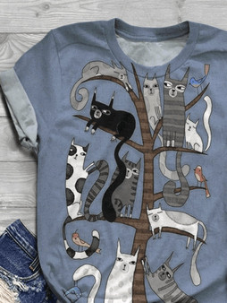 T Shirt - Unique Cartoon Cat Lover Tee-Shirt Top with Cat Print
