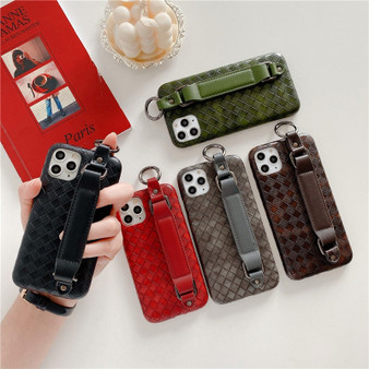 Leather Grid Wrist Strap Phone Case For iPhone 11 Pro Max