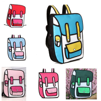 Blue w/ Pink School Style w/ Pocket - 2D Bag