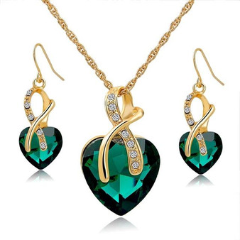 Crystal Heart Necklace+Earrings