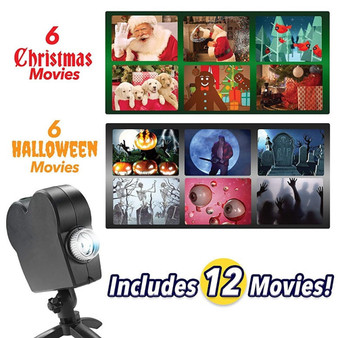 Christmas Halloween Laser Projector 12 Movies Disco Light Mini Window Home Theater Projector Indoor Outdoor Wonderland Projector