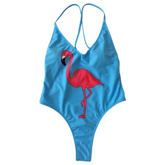 Backless Summer New Women One-piece Swimsuit Cute Flamingo Printed Swimwear Push Up Monokini Bathing Suit Bikini