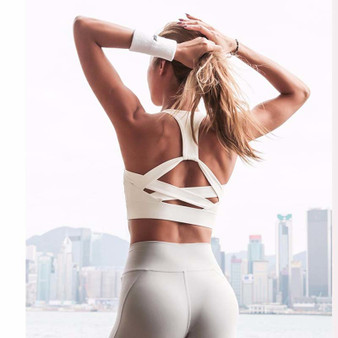 White Strap Push Up Sports Bra for Women Gym Running yoga top Bra Athletic Vest Hollow out Sportswear Underwear