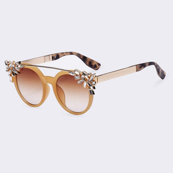 Cat Eye Sunglasses Women Luxury Diamond Decoration Reflective Coating Mirrors Shades UV400 Protection