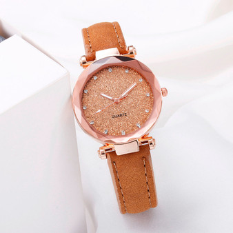 Romantic Starry Sky Wrist Watch Leather Rhinestone Designer Ladies Clock