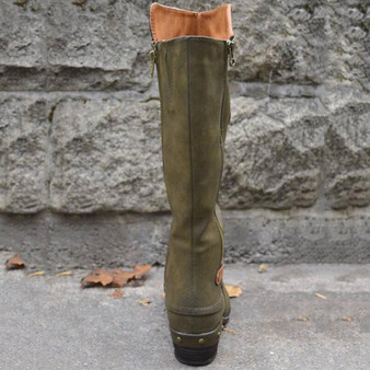 Women Low Heels Round Toe Knee High Boots