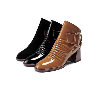 Autumn Winter  Square  Heels buckle Lady Leather Boots