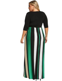 Elegant Maxi Dress Long Sleeves Sashes Stripes