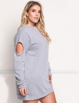 Casual Long Sleeve O-neck Knitting Hollow Out Dress