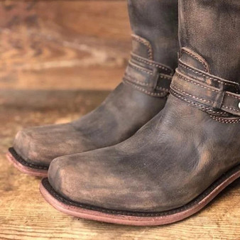 Women Round Toe Casual Chunky Heel Mid-Calf Boots