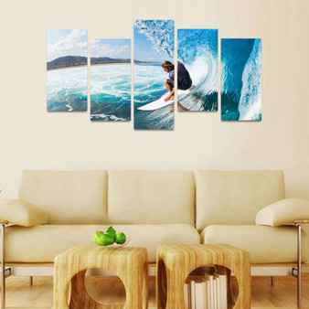 HD PRINTED SURFING UNDER GREAT WAVE 5 PIECE CANVAS