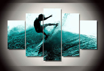 HD PRINTED MAN SURFING 5 PIECE CANVAS