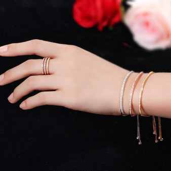 Adjustable Bracelet Bangle for Women Captivate Bar Slider Brilliant CZ Rose Gold Color Jewelry