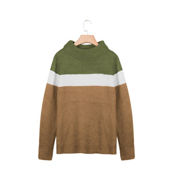 Women's Casual Loose Color-block Turtleneck Sweater