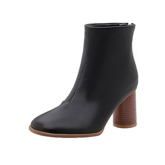Women Stylish Round Toe Smooth Ankle Boots