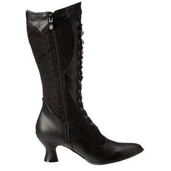 Pointed Toe Lace Stitching Women Lace-Up Boots