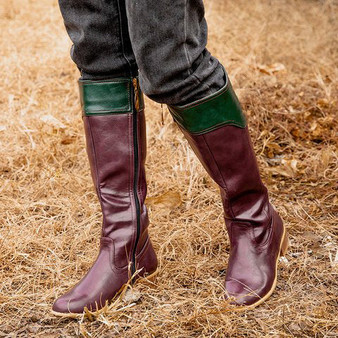 Women Mid-Heels Luxury Leather Knee High Boots