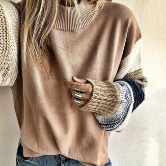 Solid Color Round Neck Loose Knitted Long Sleeve Sweater