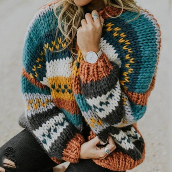 Multicolor Stitching Striped Cardigan Sweater