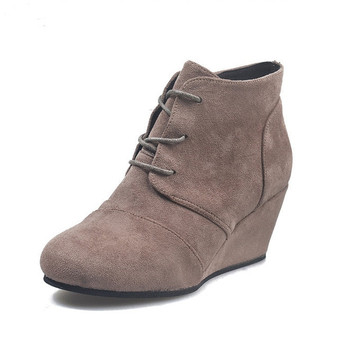 Women High Heels Lace-Up Wedges Vintage Ankle Boots