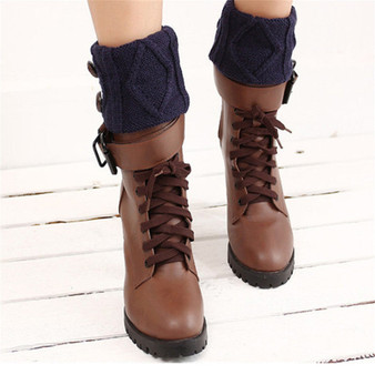 Women Winter Short Leg Warmers Fashion Button Crochet Knit Boot Socks