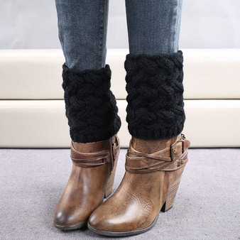 Women Knit Leg Warmer Short Boot Cuffs Buttons Crochet Boot Socks